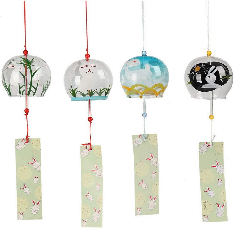 Wholesale Rabbit Zephyr hand drawn glass wind chime