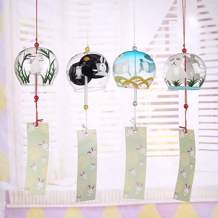 Wholesale Rabbit Zephyr hand drawn glass wind chime